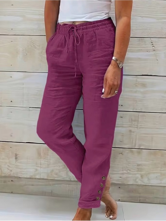 SHEIN Pants - SHEIN Berry Drawstring Straight-Leg Linen Blend Pants